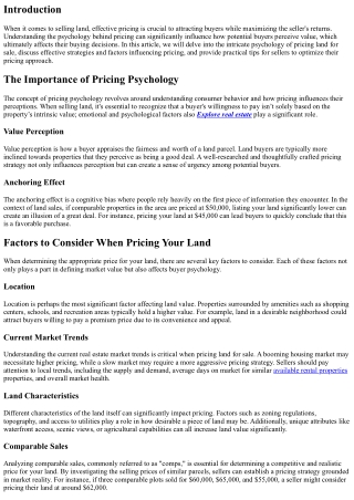 The Psychology of Pricing Your Land to Sell
