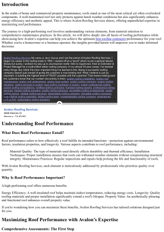 Maximizing Roof Performance with Avalon’s Expertise