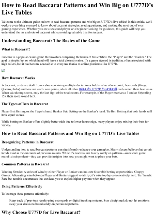 How to Read Baccarat Patterns and Win Big on U777D’s Live Tables