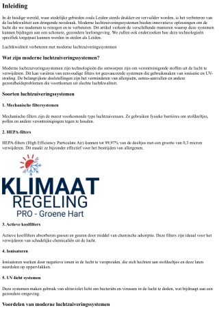 Luchtkwaliteit verbeteren met moderne luchtzuiveringssystemen