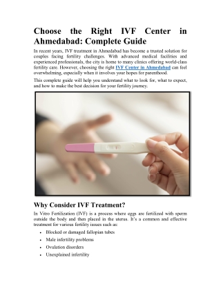 Choose the Right IVF Center in Ahmedabad Complete Guide