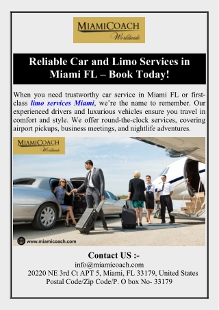 Reliable Car and Limo Services in Miami FL  Book Today