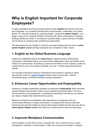 Why is English Important for Corporate Employees