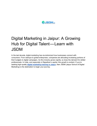 Why JSDM is the Leading Digital Marketing Training Institute in Jaipur