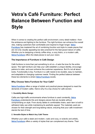 Vetra’s Café Furniture: Perfect Balance Between Function and Style
