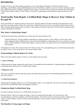 Trustworthy Tesla Repair: Certified Body Shops to Restore Your Vehicle in PA and