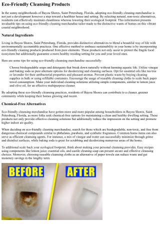 Eco Pleasant Cleaning Suggestions For Homes In Bayou Shores Saint Petersburg Flo