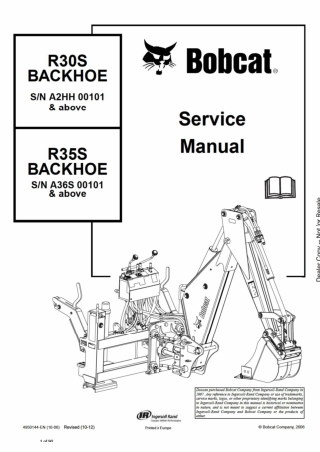 Bobcat R35S Backhoe Service Repair Manual Instant Download SNA36S00101 AND Above