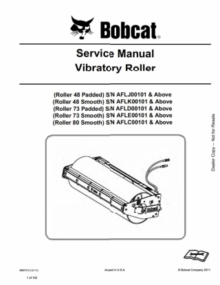 Bobcat Roller 48 Padded Service Repair Manual Instant Download SN AFLJ00101 And Above