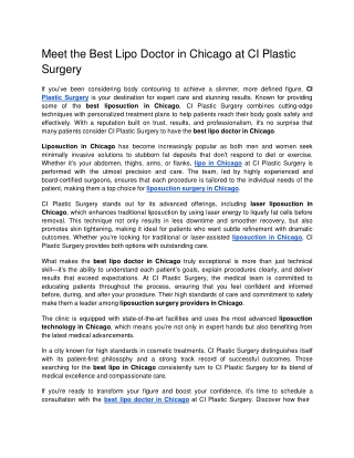 Meet the Best Lipo Doctor in Chicago at CI Plastic Surgery  Google Docs