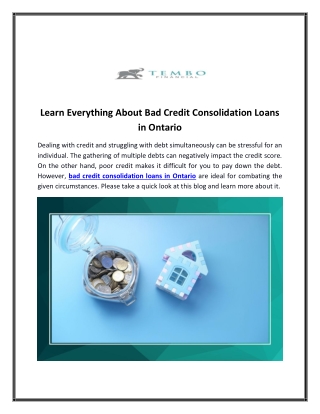 Learn Everything About Bad Credit Consolidation Loans in Ontario