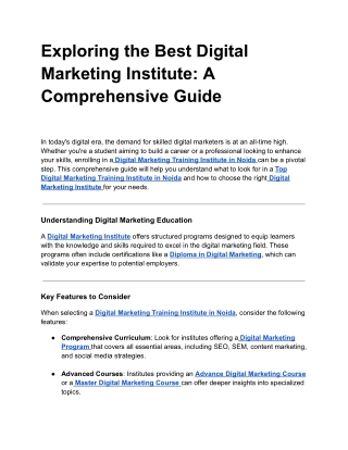 Exploring the Best Digital Marketing Institute: A Comprehensive Guide
