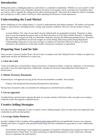 Exploring Creative Ways to Sell Your Land Quickly