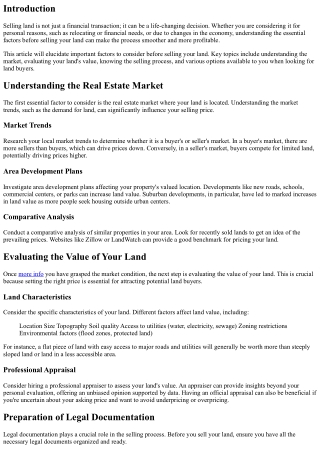 Essential Factors to Consider Before Selling Your Land