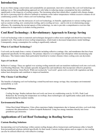 Cool Roof Technology: A Revolutionary Approach to Energy Saving