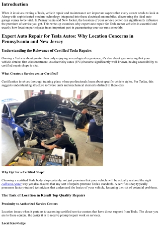 Professional Auto Repair for Tesla Vehicles: Why Location Concerns in Pennsylvan