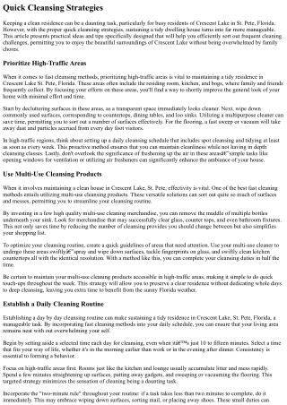 Quick House Cleansing Ideas For Crescent Lake St Pete Florida