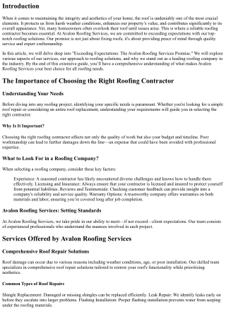 Exceeding Expectations: The Avalon Roofing Services Promise