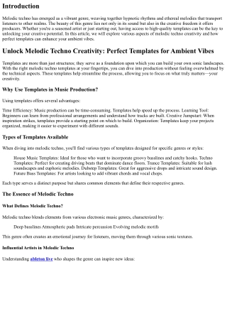 Unlock Melodic Techno Creativity: Perfect Templates for Ambient Vibes
