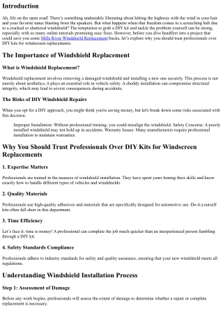 Why You Should Trust Professionals Over DIY Kits for Windscreen Replacements