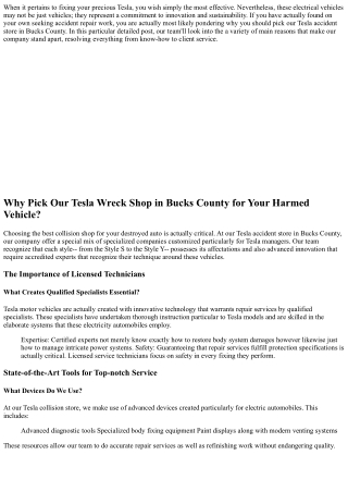 Why Select Our Tesla Collision Store in Bucks County for Your Wrecked Lorry?