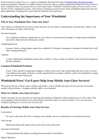 Windshield Woes? Get Expert Help from Mobile Auto Glass Services!
