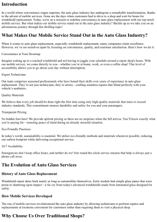 What Makes Our Mobile Service Stand Out in the Auto Glass Industry?