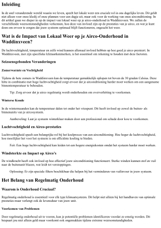 De Impact van Lokaal Weer op je Airco-Onderhoud in Waddinxveen