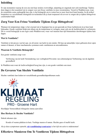 Zorg Voor Een Frisse Ventilatie Tijdens Erge Hittegolven!