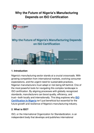 Why the Future of Nigeria’s Manufacturing Depends on ISO Certification