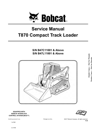 Bobcat T870 Compact Track Loader Service Repair Manual Instant Download (SN B47L11001 and Above)