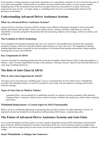 The Future of Advanced Driver Assistance Systems and Auto Glass