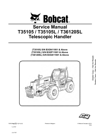 Bobcat T36120SL Telescopic Handler Service Repair Manual Instant Download (SN B3GS11001 and Above)