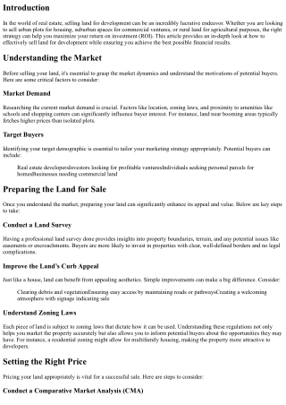 Sell Land for Development: Maximizing Your ROI