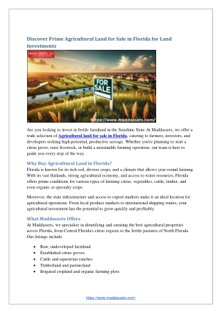 Discover Prime Agricultural Land for Sale in Florida for Land Investments