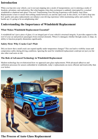 Transforming Your Driving Experience with Quality Auto Glass Replacements