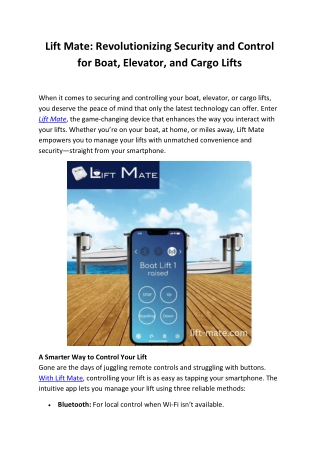 Lift Mate: Revolutionizing Boat Lift Control with Smart Technology