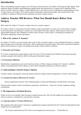Andrew Trussler MD Reviews: What You Should Know Before Your Surgery