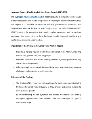 Hydrogen-Powered Yacht Market Size, Share, Growth 2025-2037