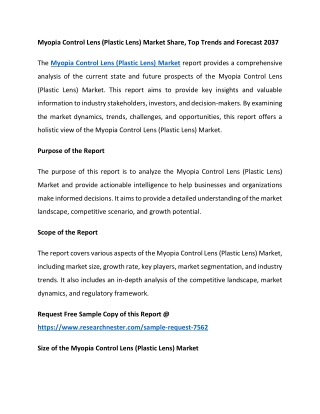 Myopia Control Lens (Plastic Lens) Market Share, Top Trends and Forecast 2037