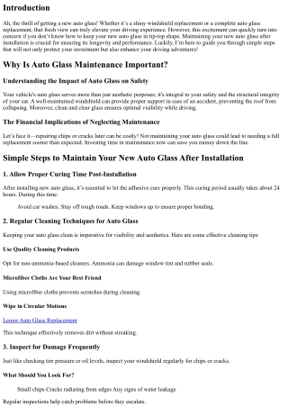 Simple Steps to Maintain Your New Auto Glass After Installation
