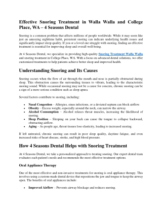 Effective Snoring Treatment in Walla Walla and College Place, WA – 4 Seasons Dental