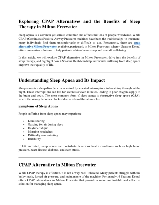 Exploring CPAP Alternatives and the Benefits of Sleep Therapy in Milton Freewater