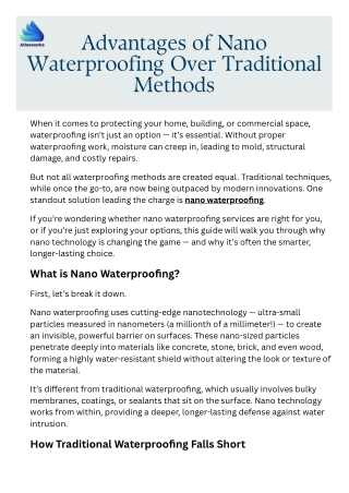Advantages of Nano Waterproofing Over Traditional Methods