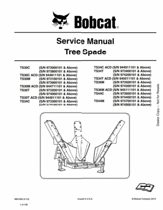 Bobcat TS30C Tree Spade Service Repair Manual Instant Download #1 SN 973000101 And Above