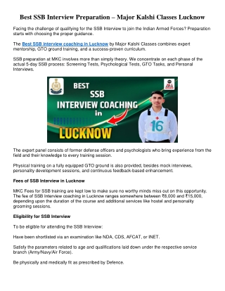 Best SSB Interview Coachingin Lucknow