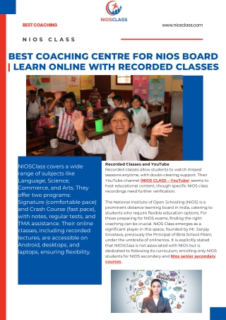 Best Coaching Centre for NIOS Board  Learn Online with Recorded Classes