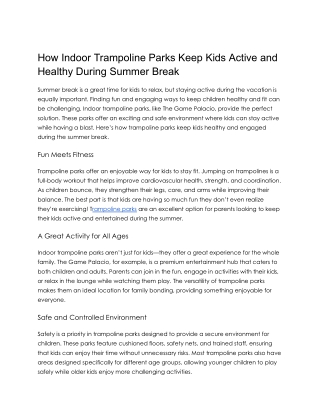 How Indoor Trampoline Parks Keep Kids Active and Healthy at Summer Break