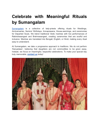 Celebrate with Meaningful Rituals by Sumangalam