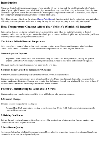 How Temperature Changes Affect Your Vehicle’s Windshield Integrity